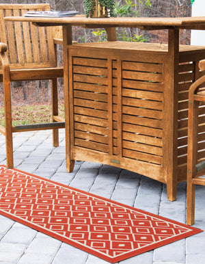 Rust Red 2' x 8' Outdoor Trellis Runner Area Rug Weather Resistant for Patio, Deck, Terrace, Balcony, Porch Geometric Design Water Safe Outside Carpet for Sale at Rug Engine