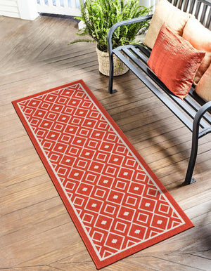 Rust Red 2' x 8' Outdoor Trellis Runner Area Rug Weather Resistant for Patio, Deck, Terrace, Balcony, Porch Geometric Design Water Safe Outside Carpet for Sale at Rug Engine
