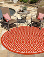 Rust Red 4' 1 x 4' 1 Outdoor Trellis Round Area Rug Weather Resistant for Patio, Deck, Terrace, Balcony, Porch Geometric Design Water Safe Outside Carpet for Sale at Rug Engine