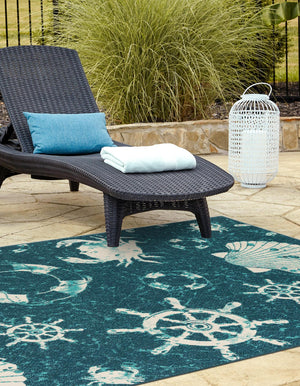 Navy Blue 7' 10 x 10' Outdoor Coastal Rectangle Area Rug Weather Resistant for Patio, Deck, Terrace, Balcony, Porch 100% Polypropylene Coastal Decor Carpet for Sale at Rug Engine