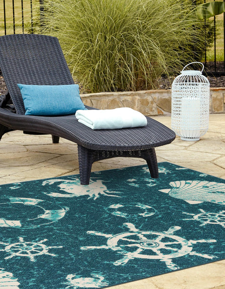 Navy Blue 5' 3 x 8' Outdoor Coastal Rectangle Rug