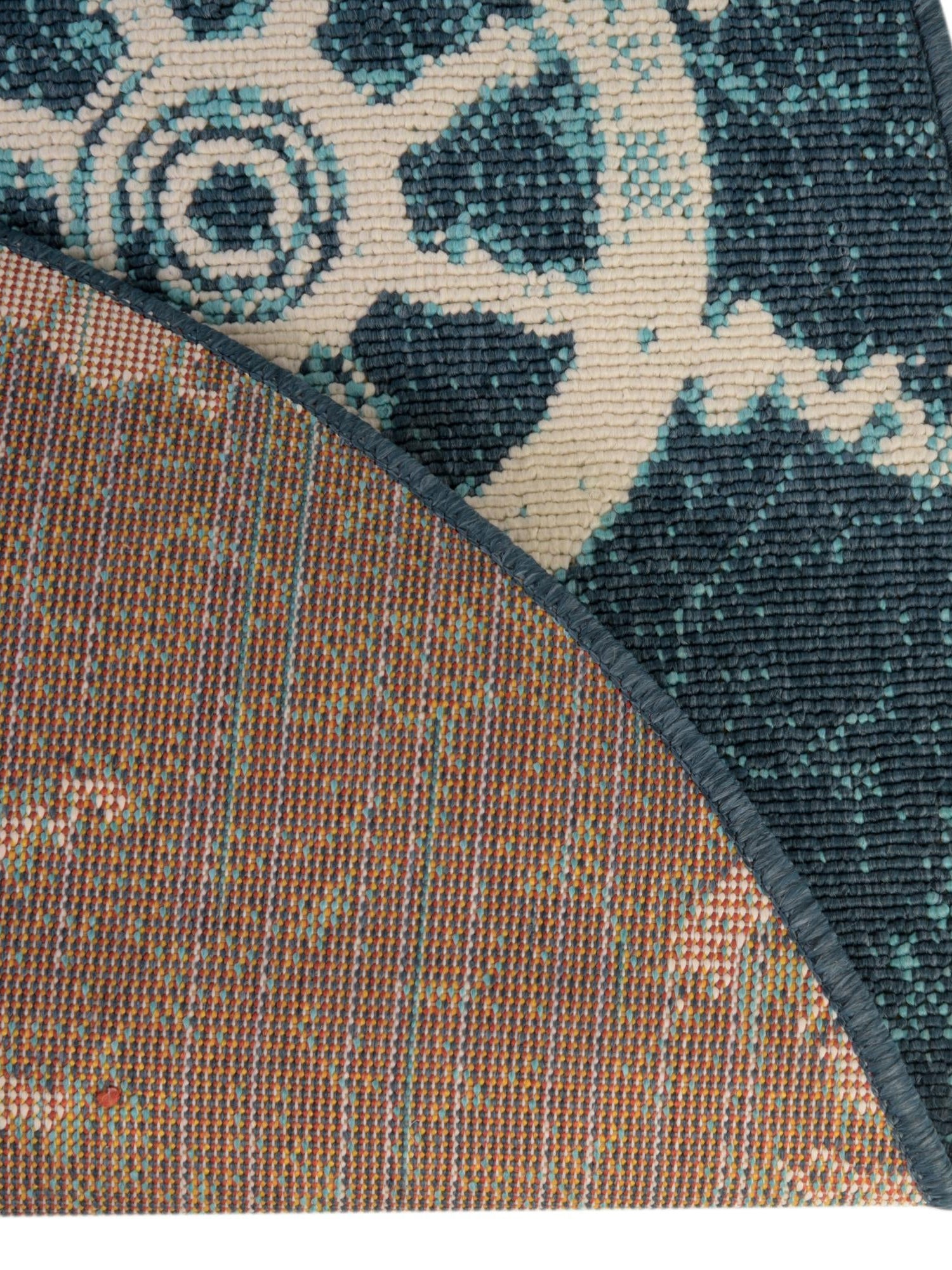 Navy Blue 4' 1 x 4' 1 Outdoor Coastal Round Area Rug Weather Resistant for Patio, Deck, Terrace, Balcony, Porch 100% Polypropylene Coastal Decor Carpet for Sale at Rug Engine