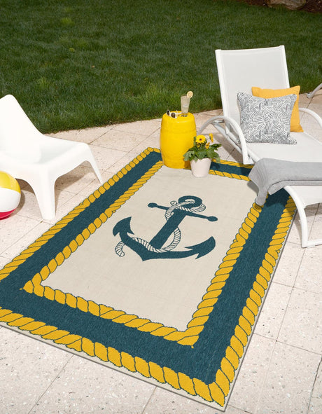 Ivory 9' x 12' Outdoor Coastal Rectangle Rug