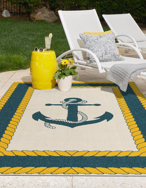 Ivory 4' 1 x 6' 1 Outdoor Coastal Rectangle Area Rug Weather Resistant for Patio, Deck, Terrace, Balcony, Porch 100% Polypropylene Coastal Decor Carpet for Sale at Rug Engine