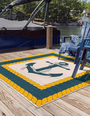 Ivory 8' x 8' Outdoor Coastal Square Rug