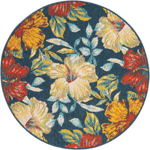 Multicolor 4' 1 x 4' 1 Outdoor Coastal Round Rug