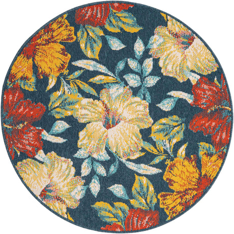 Multicolor 4' 1 x 4' 1 Outdoor Coastal Round Rug