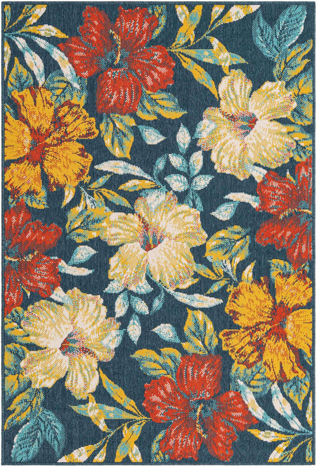 Multicolor 4' 1 x 6' 1 Outdoor Coastal Rectangle Area Rug Weather Resistant for Patio, Deck, Terrace, Balcony, Porch
