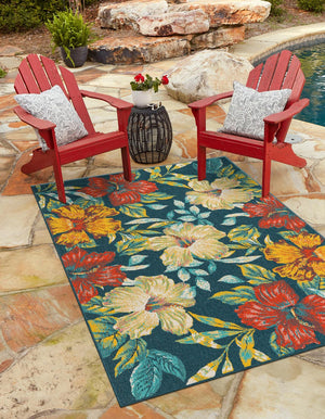 Multicolor 4' 1 x 6' 1 Outdoor Coastal Rectangle Area Rug Weather Resistant for Patio, Deck, Terrace, Balcony, Porch