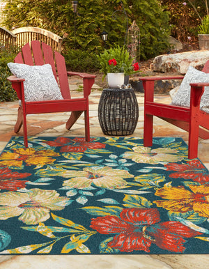 Multicolor 4' 1 x 6' 1 Outdoor Coastal Rectangle Area Rug Weather Resistant for Patio, Deck, Terrace, Balcony, Porch
