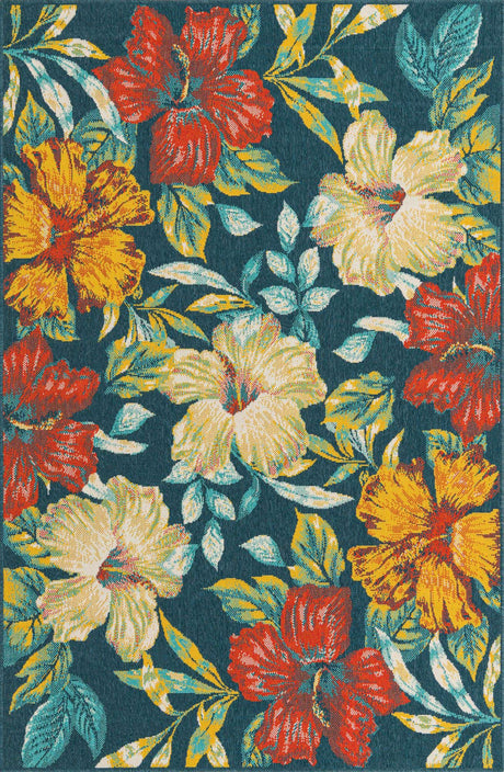 Multicolor 5' 3 x 8' Outdoor Coastal Rectangle Area Rug Weather Resistant for Patio, Deck, Terrace, Balcony, Porch
