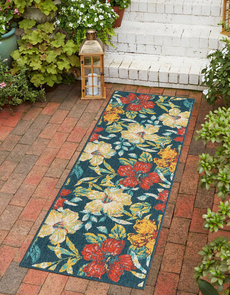 Multicolor 2' x 6' 1 Outdoor Coastal Runner Area Rug Weather Resistant for Patio, Deck, Terrace, Balcony, Porch