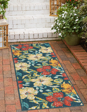Multicolor 2' x 6' 1 Outdoor Coastal Runner Area Rug Weather Resistant for Patio, Deck, Terrace, Balcony, Porch