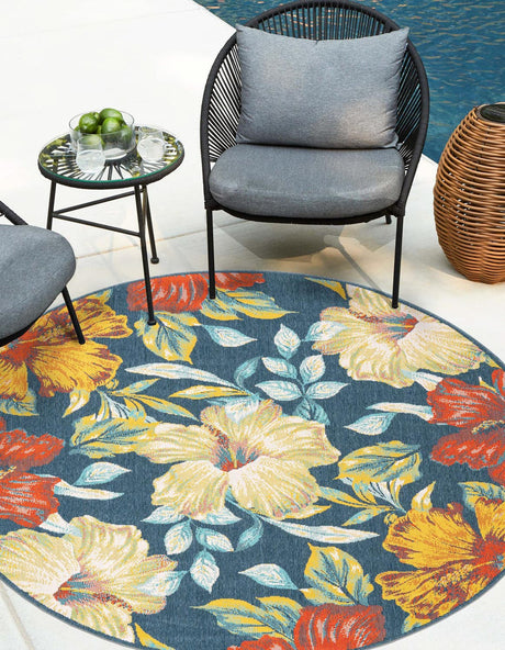 Multicolor 4' 1 x 4' 1 Outdoor Coastal Round Rug