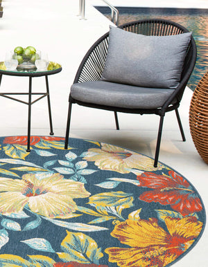 Multicolor 5' 3 x 5' 3 Outdoor Coastal Round Area Rug Weather Resistant for Patio, Deck, Terrace, Balcony, Porch 100% Polypropylene Coastal Decor Carpet for Sale at Rug Engine