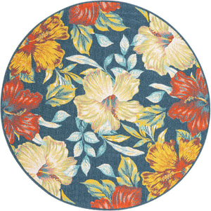 Multicolor 7' 1 x 7' 1 Outdoor Coastal Round Area Rug Weather Resistant for Patio, Deck, Terrace, Balcony, Porch 100% Polypropylene Coastal Decor Carpet for Sale at Rug Engine