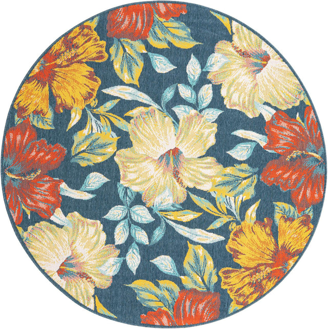 Multicolor 7' 1 x 7' 1 Outdoor Coastal Round Area Rug Weather Resistant for Patio, Deck, Terrace, Balcony, Porch 100% Polypropylene Coastal Decor Carpet for Sale at Rug Engine