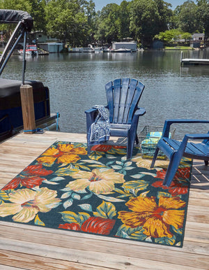 Multicolor 10' x 10' Outdoor Coastal Square Area Rug Weather Resistant for Patio, Deck, Terrace, Balcony, Porch 100% Polypropylene Coastal Decor Carpet for Sale at Rug Engine