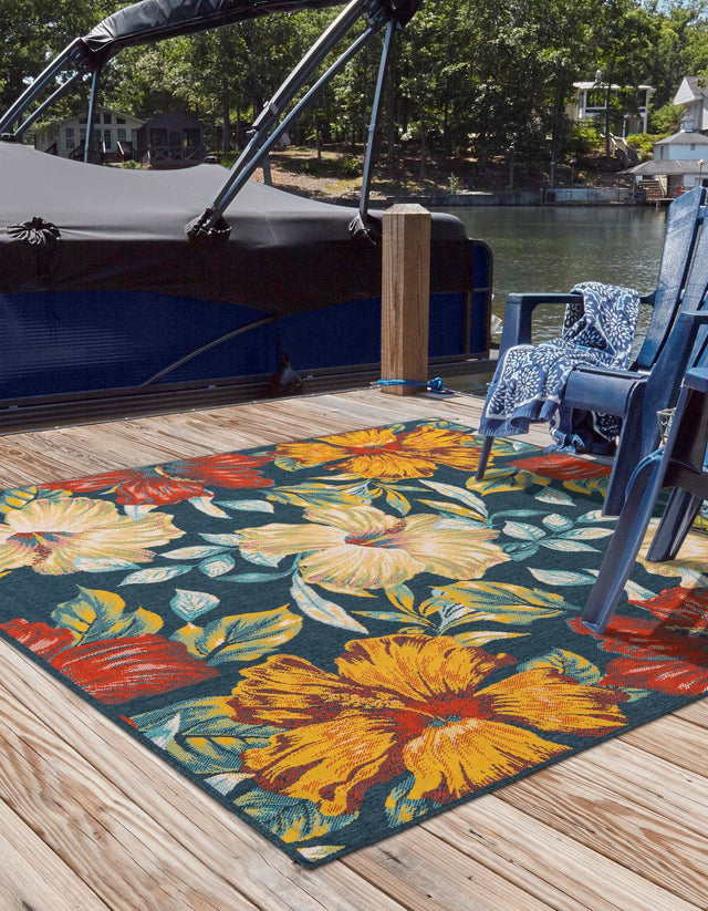 Multicolor 10' x 10' Outdoor Coastal Square Area Rug Weather Resistant for Patio, Deck, Terrace, Balcony, Porch 100% Polypropylene Coastal Decor Carpet for Sale at Rug Engine