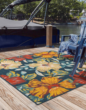 Multicolor 7' 10 x 7' 10 Outdoor Coastal Square Area Rug Weather Resistant for Patio, Deck, Terrace, Balcony, Porch 100% Polypropylene Coastal Decor Carpet for Sale at Rug Engine