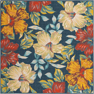 Multicolor 7' 10 x 7' 10 Outdoor Coastal Square Area Rug Weather Resistant for Patio, Deck, Terrace, Balcony, Porch 100% Polypropylene Coastal Decor Carpet for Sale at Rug Engine