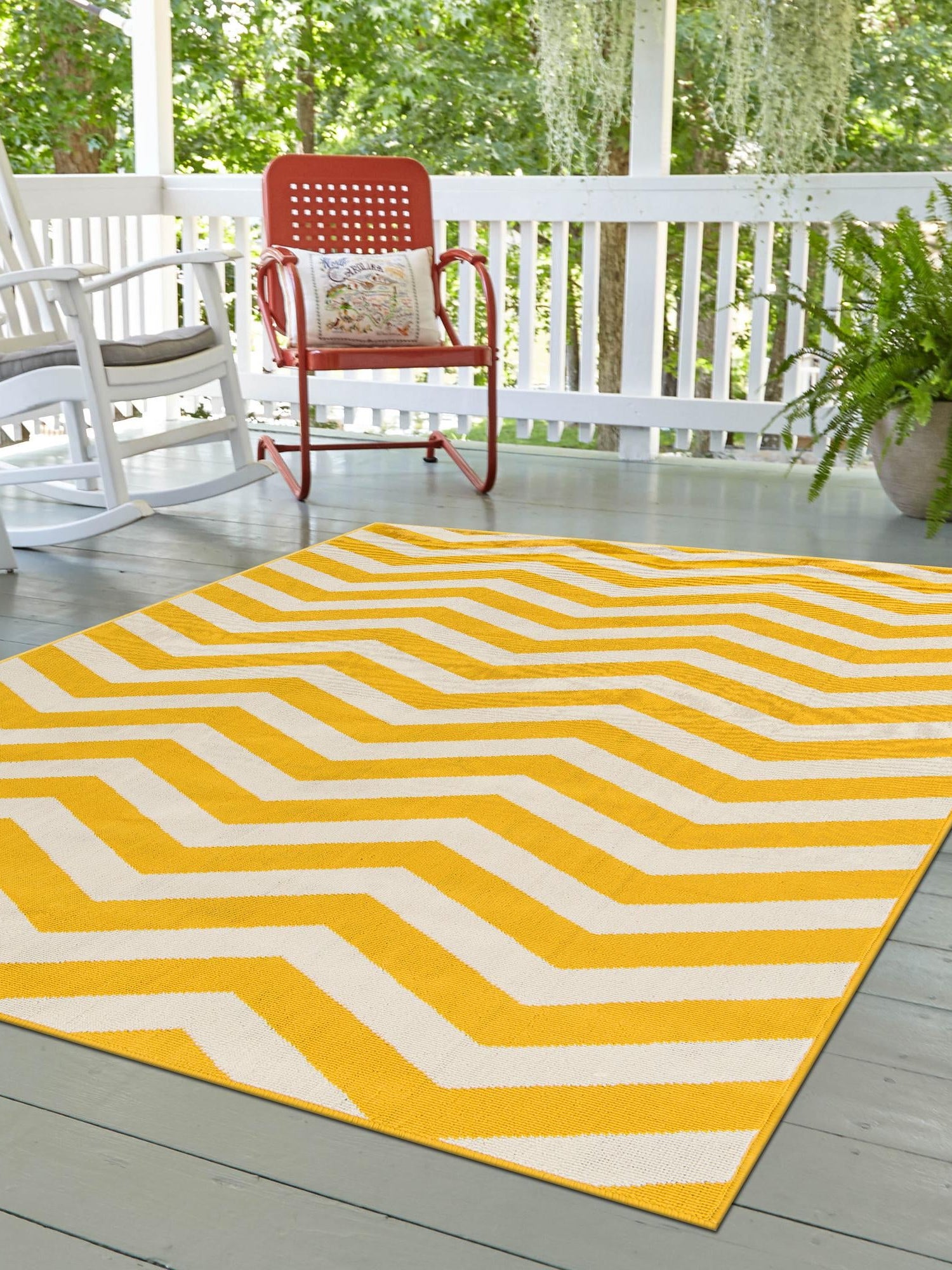 Yellow 9' x 12' Outdoor Coastal Rectangle Area Rug Weather Resistant for Patio, Deck, Terrace, Balcony, Porch 100% Polypropylene Coastal Decor Carpet for Sale at Rug Engine