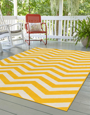 Yellow 7' 10 x 10' Outdoor Coastal Rectangle Area Rug Weather Resistant for Patio, Deck, Terrace, Balcony, Porch