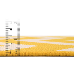 Yellow 9' x 12' Outdoor Coastal Rectangle Area Rug Weather Resistant for Patio, Deck, Terrace, Balcony, Porch