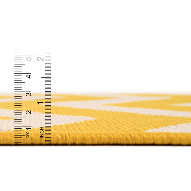 Yellow 9' x 12' Outdoor Coastal Rectangle Area Rug Weather Resistant for Patio, Deck, Terrace, Balcony, Porch