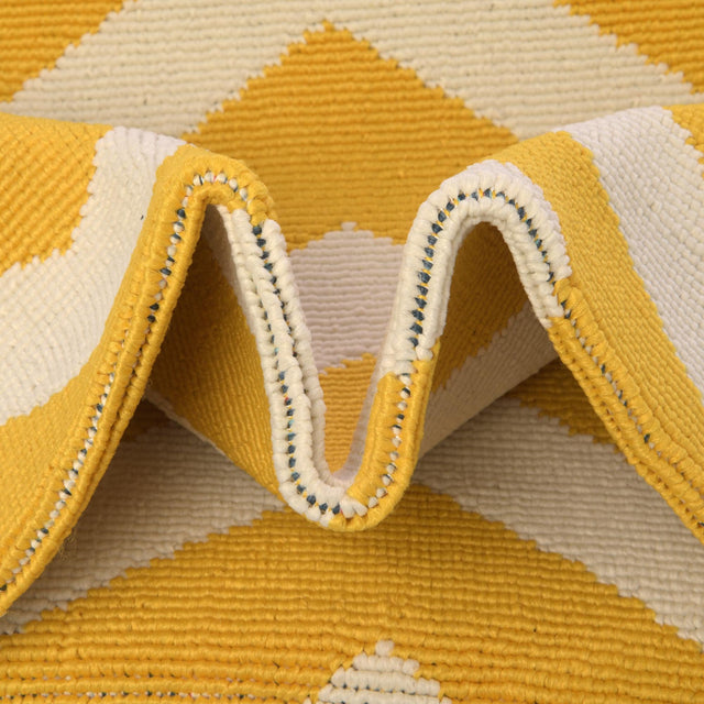 Yellow 9' x 12' Outdoor Coastal Rectangle Area Rug Weather Resistant for Patio, Deck, Terrace, Balcony, Porch