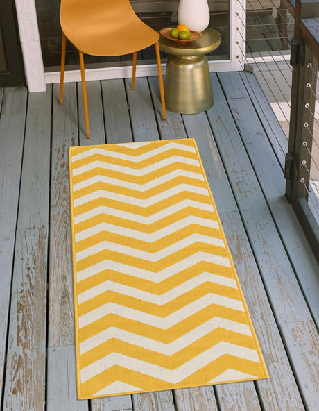 Yellow 2' x 8' Outdoor Coastal Runner Area Rug Weather Resistant for Patio, Deck, Terrace, Balcony, Porch
