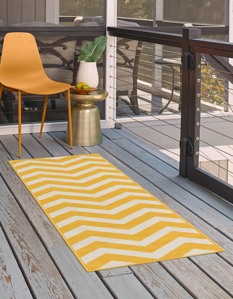 Yellow 2' x 8' Outdoor Coastal Runner Area Rug Weather Resistant for Patio, Deck, Terrace, Balcony, Porch
