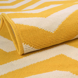 Yellow 4' 1 x 4' 1 Outdoor Coastal Round Area Rug Weather Resistant for Patio, Deck, Terrace, Balcony, Porch