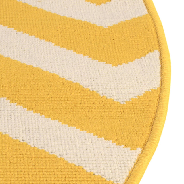 Yellow 4' 1 x 4' 1 Outdoor Coastal Round Area Rug Weather Resistant for Patio, Deck, Terrace, Balcony, Porch