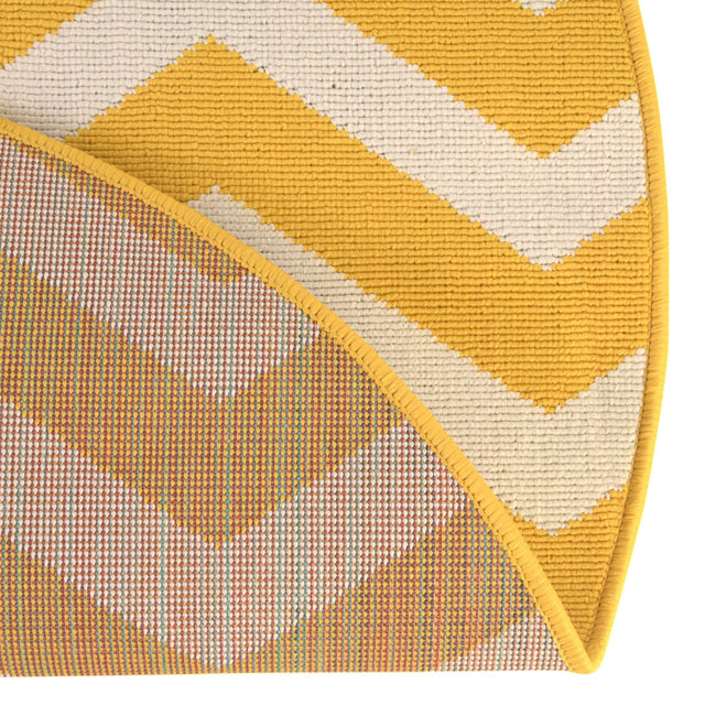 Yellow 4' 1 x 4' 1 Outdoor Coastal Round Area Rug Weather Resistant for Patio, Deck, Terrace, Balcony, Porch