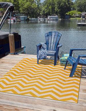 Yellow 7' 10 x 7' 10 Outdoor Coastal Square Area Rug Weather Resistant for Patio, Deck, Terrace, Balcony, Porch 100% Polypropylene Coastal Decor Carpet for Sale at Rug Engine