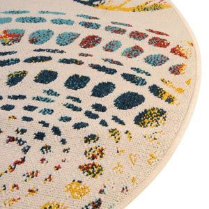 Multicolor 7' 1 x 7' 1 Outdoor Coastal Round Area Rug Weather Resistant for Patio, Deck, Terrace, Balcony, Porch