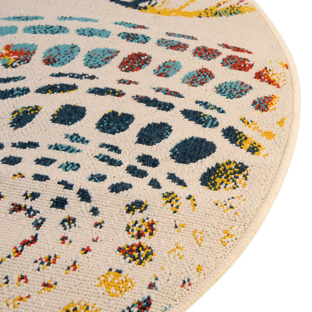 Multicolor 7' 1 x 7' 1 Outdoor Coastal Round Area Rug Weather Resistant for Patio, Deck, Terrace, Balcony, Porch