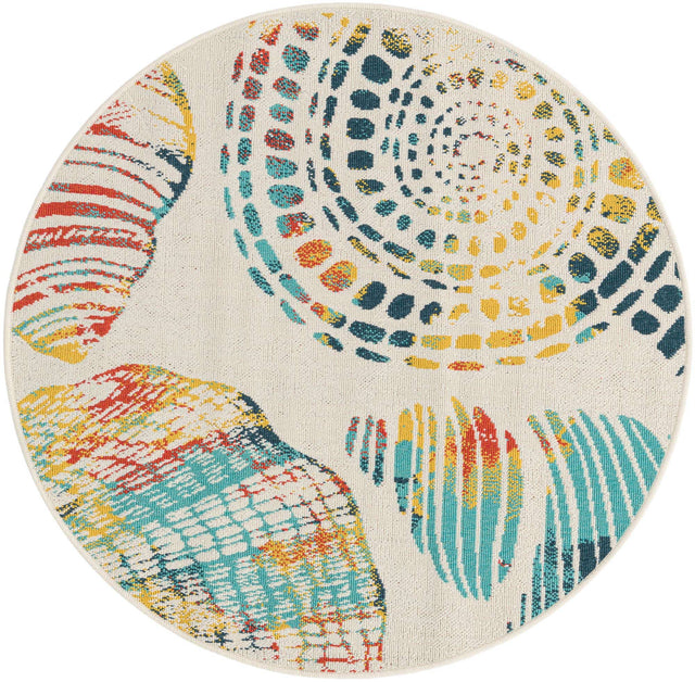 Multicolor 4' 1 x 4' 1 Outdoor Coastal Round Area Rug Weather Resistant for Patio, Deck, Terrace, Balcony, Porch 100% Polypropylene Coastal Decor Carpet for Sale at Rug Engine