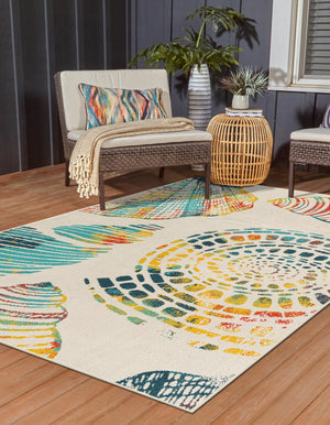 Multicolor 7' 10 x 10' Outdoor Coastal Rectangle Area Rug Weather Resistant for Patio, Deck, Terrace, Balcony, Porch