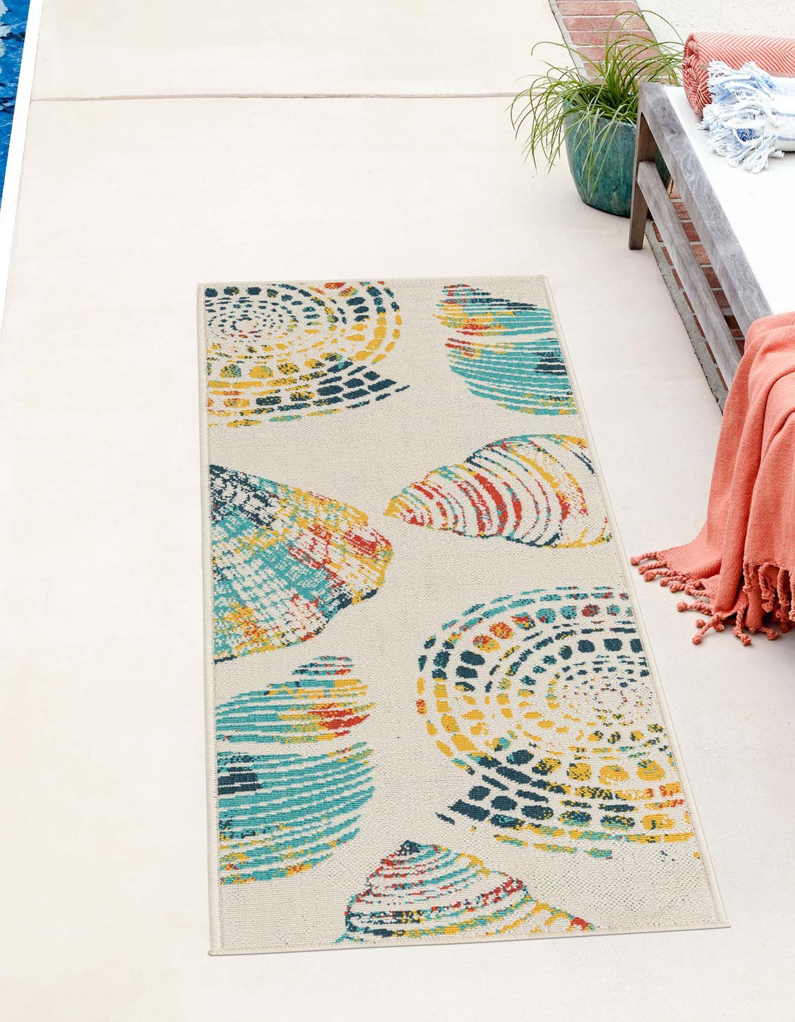 Multicolor 2' x 6' 1 Outdoor Coastal Runner Area Rug Weather Resistant for Patio, Deck, Terrace, Balcony, Porch 100% Polypropylene Coastal Decor Carpet for Sale at Rug Engine