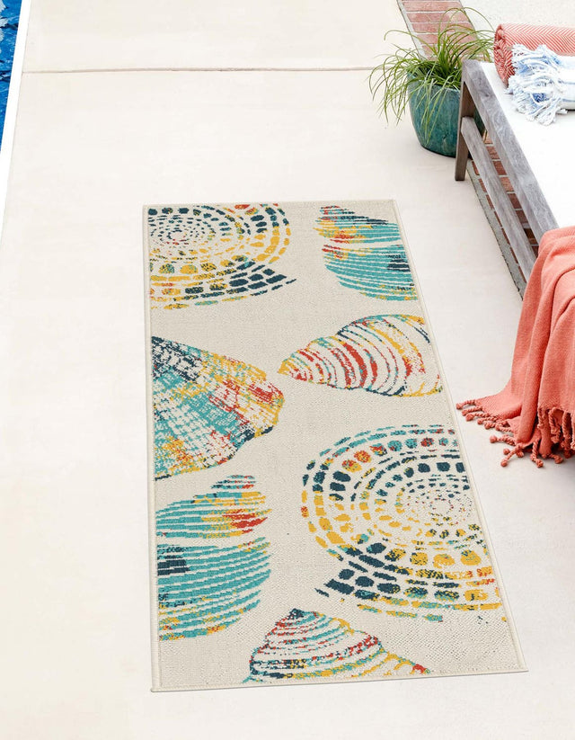 Multicolor 2' x 6' 1 Outdoor Coastal Runner Area Rug Weather Resistant for Patio, Deck, Terrace, Balcony, Porch