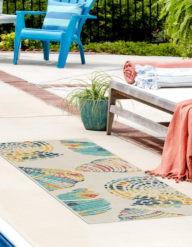 Multicolor 2' x 6' 1 Outdoor Coastal Runner Area Rug Weather Resistant for Patio, Deck, Terrace, Balcony, Porch