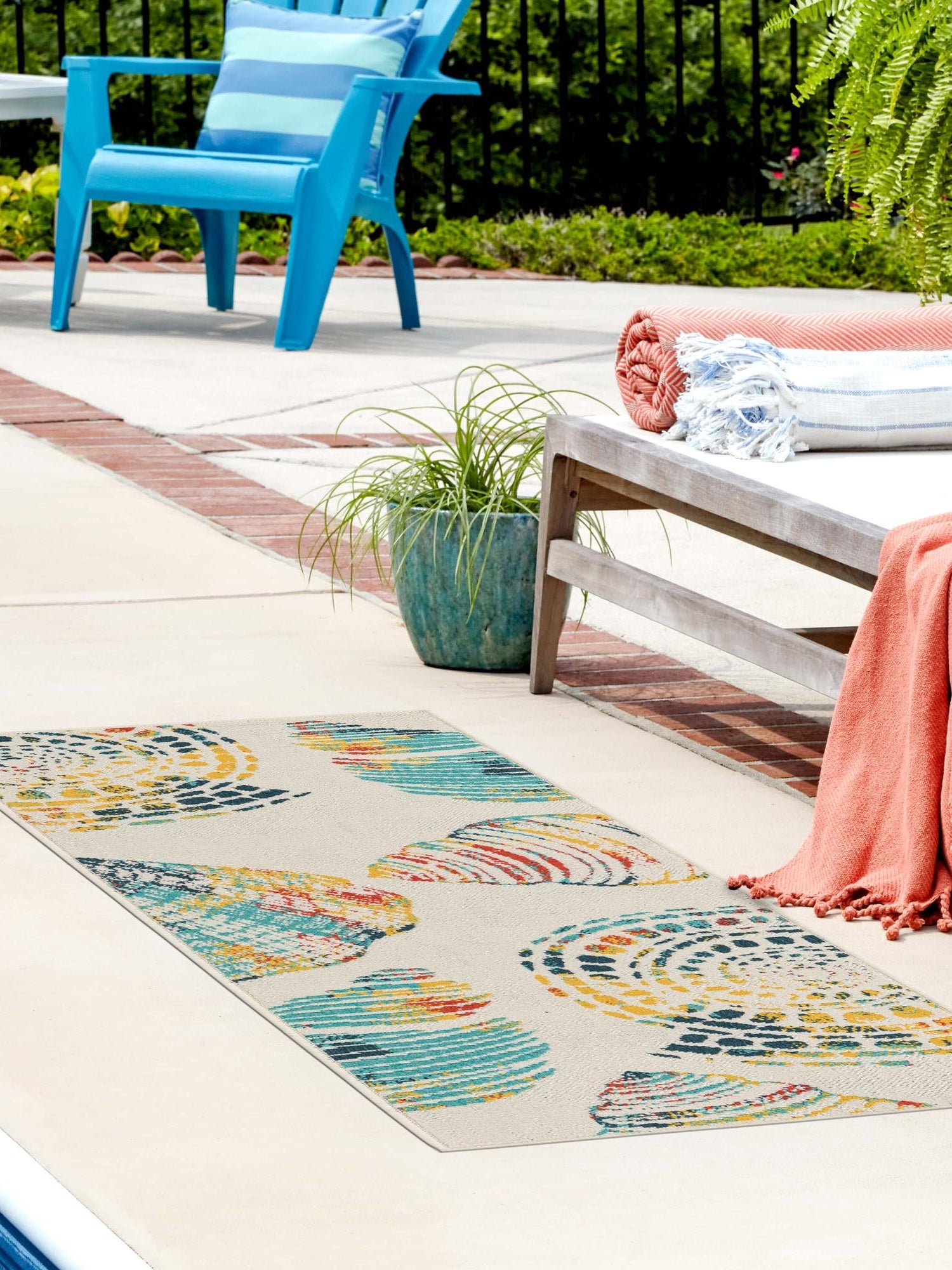 Multicolor 2' x 8' Outdoor Coastal Runner Area Rug Weather Resistant for Patio, Deck, Terrace, Balcony, Porch 100% Polypropylene Coastal Decor Carpet for Sale at Rug Engine