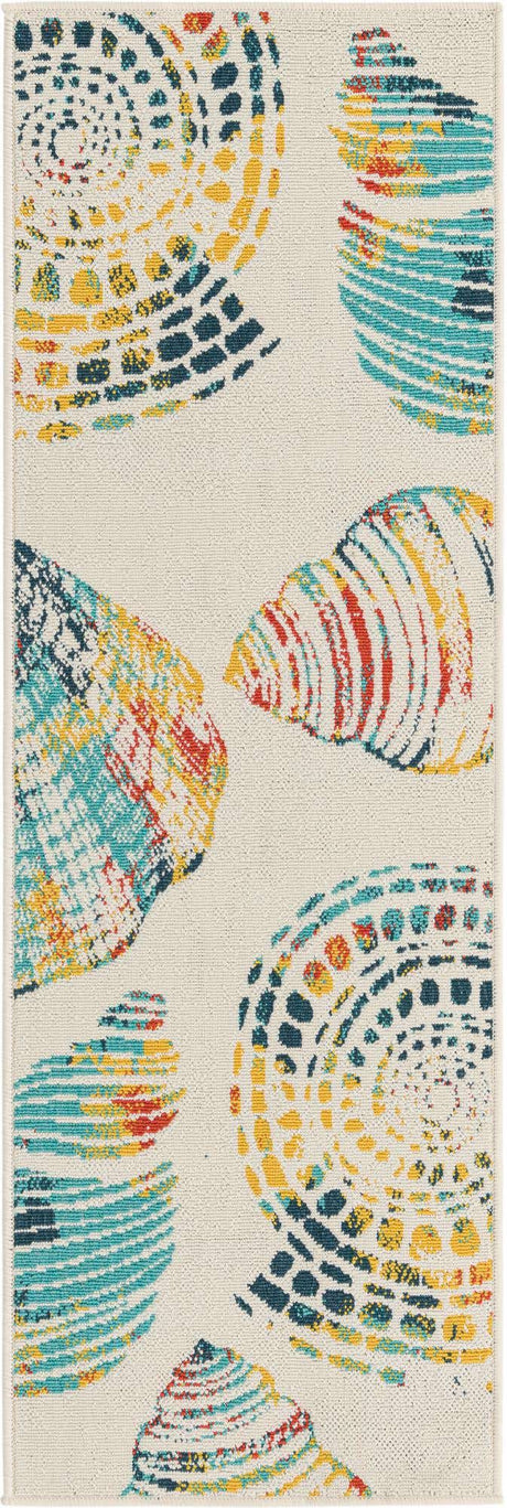 Multicolor 2' x 6' 1 Outdoor Coastal Runner Area Rug Weather Resistant for Patio, Deck, Terrace, Balcony, Porch