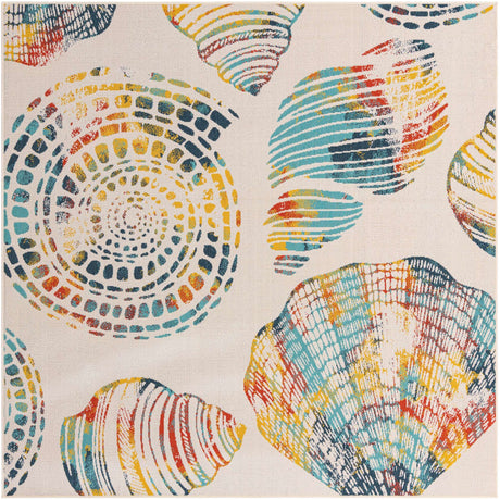Multicolor 8' x 8' Outdoor Coastal Square Rug