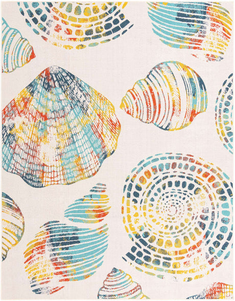 Multicolor 7' 10 x 10' Outdoor Coastal Rectangle Area Rug Weather Resistant for Patio, Deck, Terrace, Balcony, Porch