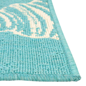 Teal 2' x 6' 1 Outdoor Coastal Runner Area Rug Weather Resistant for Patio, Deck, Terrace, Balcony, Porch