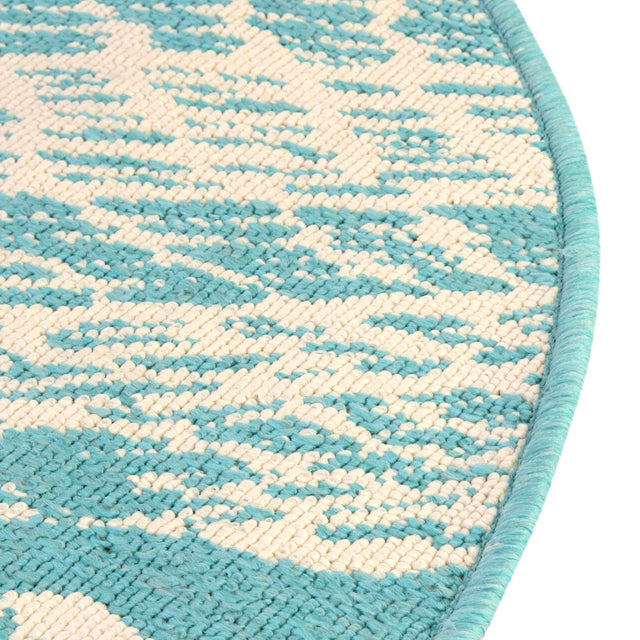 Teal 4' 1 x 4' 1 Outdoor Coastal Round Area Rug Weather Resistant for Patio, Deck, Terrace, Balcony, Porch