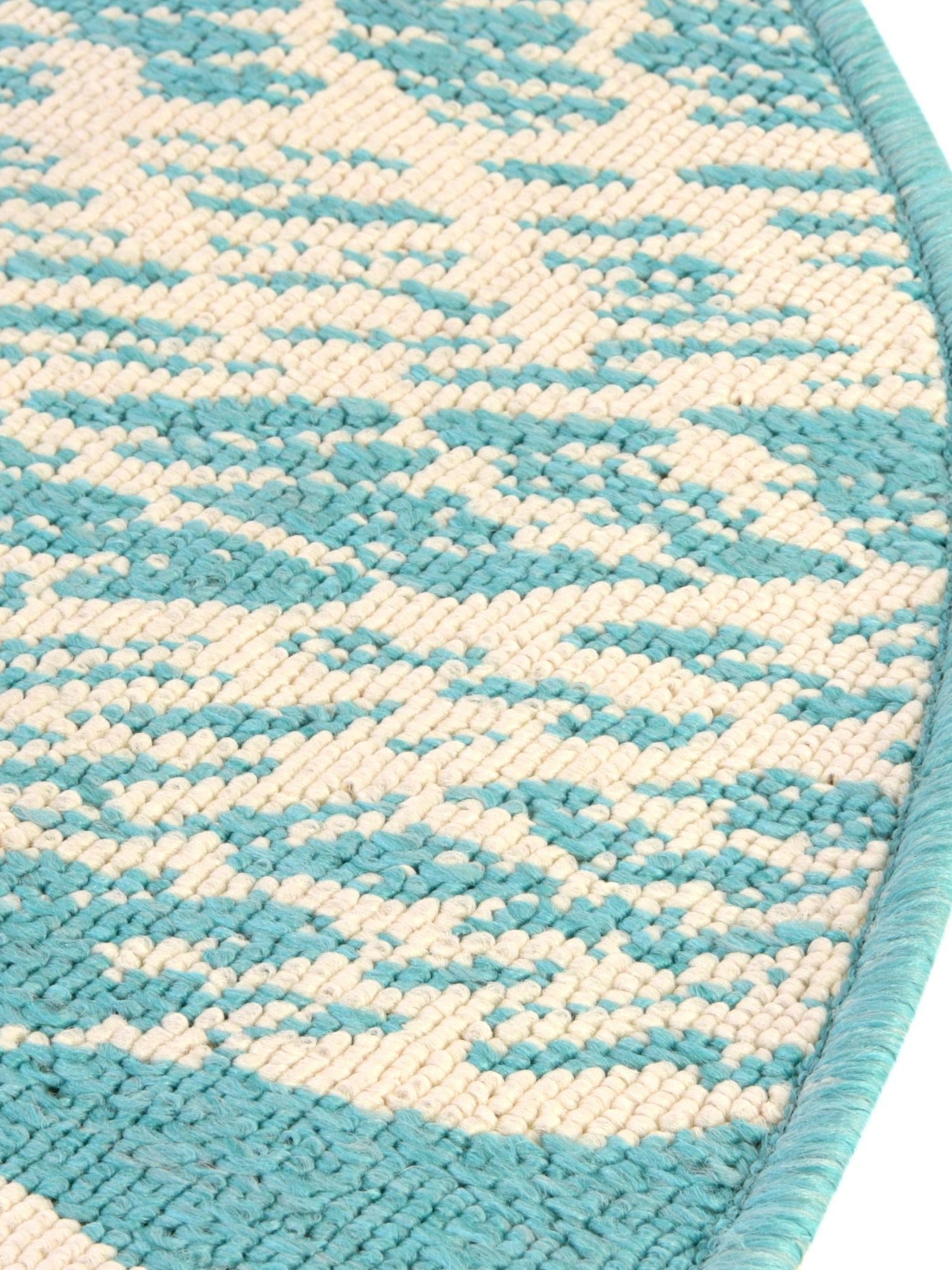 Teal 7' 1 x 7' 1 Outdoor Coastal Round Area Rug Weather Resistant for Patio, Deck, Terrace, Balcony, Porch 100% Polypropylene Coastal Decor Carpet for Sale at Rug Engine
